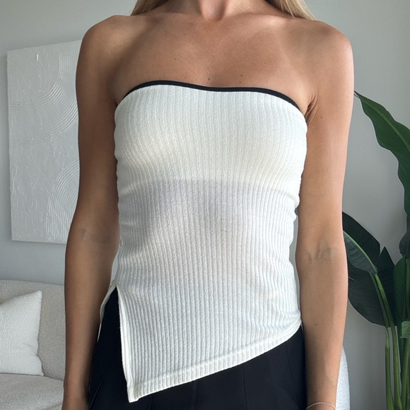 Oak & Fort White Strapless Ribbed Top - Picture 3 of 5